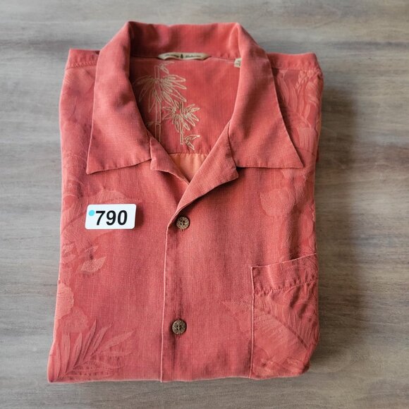 Tommy Bahama Mens Silk Hawaiian Shirt Pink Floral Camp Button Up Sz XL - Picture 8 of 8